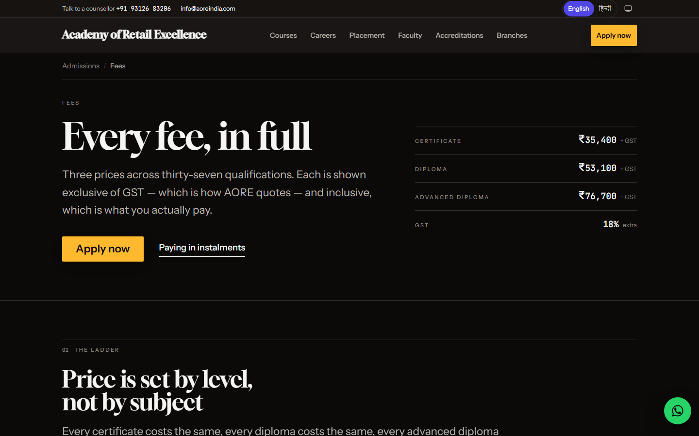 The fee table