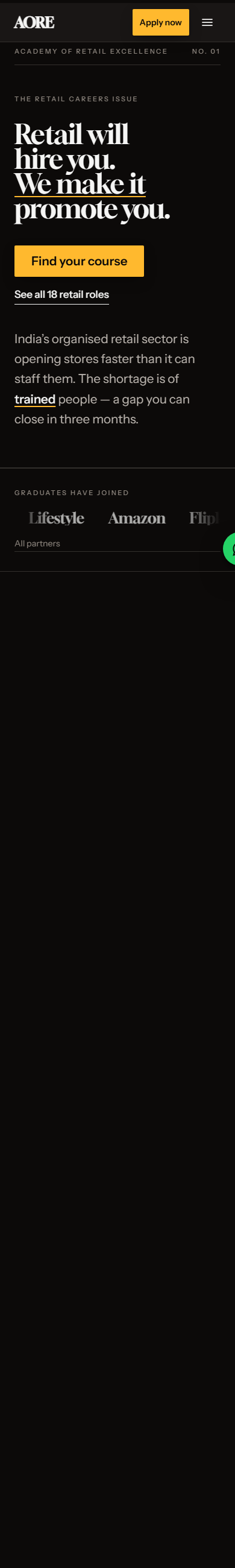 The rebuilt site at phone width